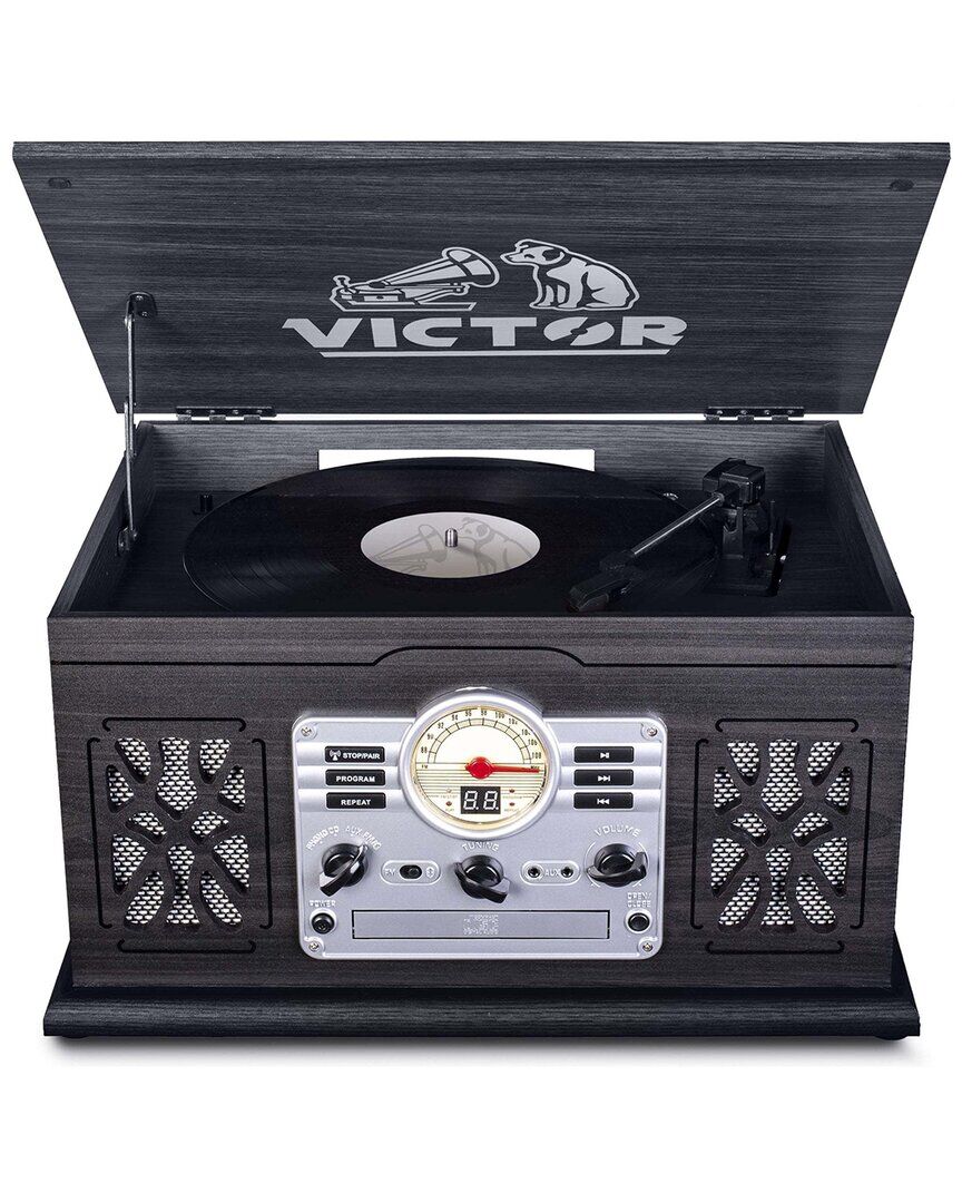 Victor Audio Victor Graphite State 7-In-1 Wood Music Center With Turntable And Bluetooth Grey NoSize