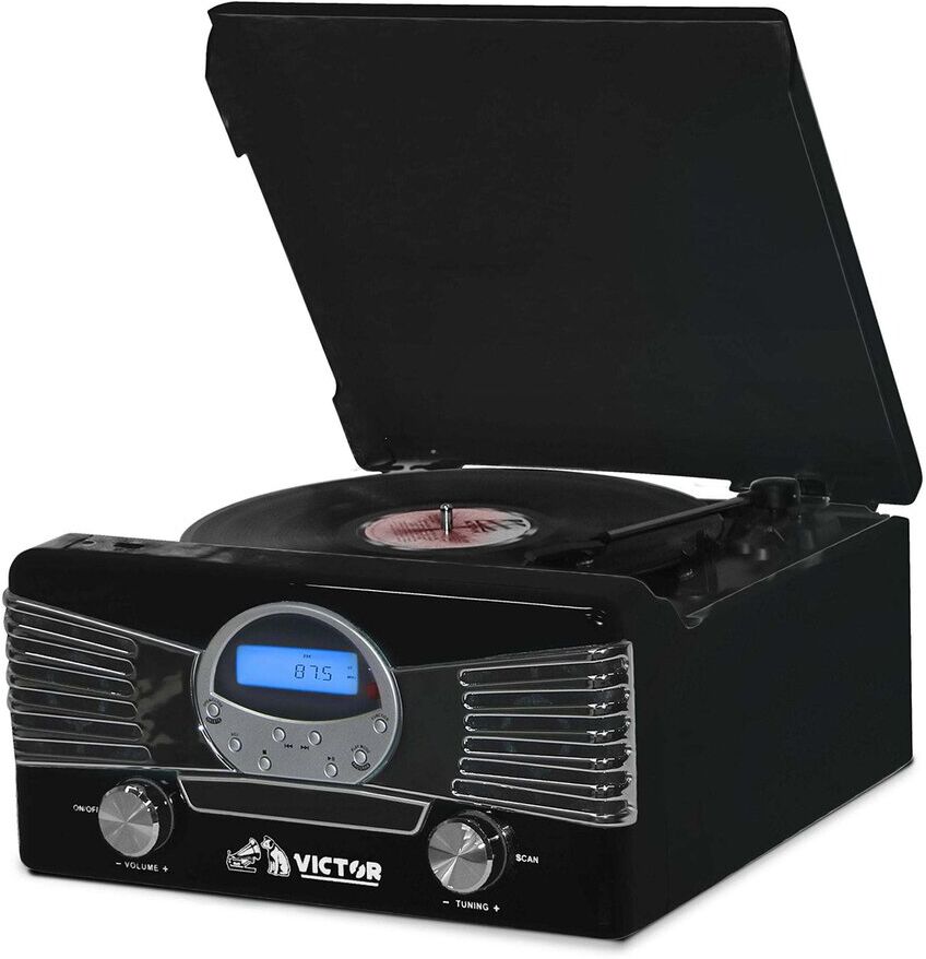 Victor Audio Victor Black Diner 7-In-1 Turntable Music Center Black NoSize