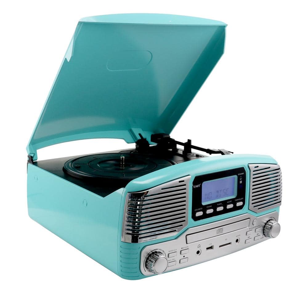 Trexonic Retro Record Player with Bluetooth and 3-Speed Turntable in Turquoise