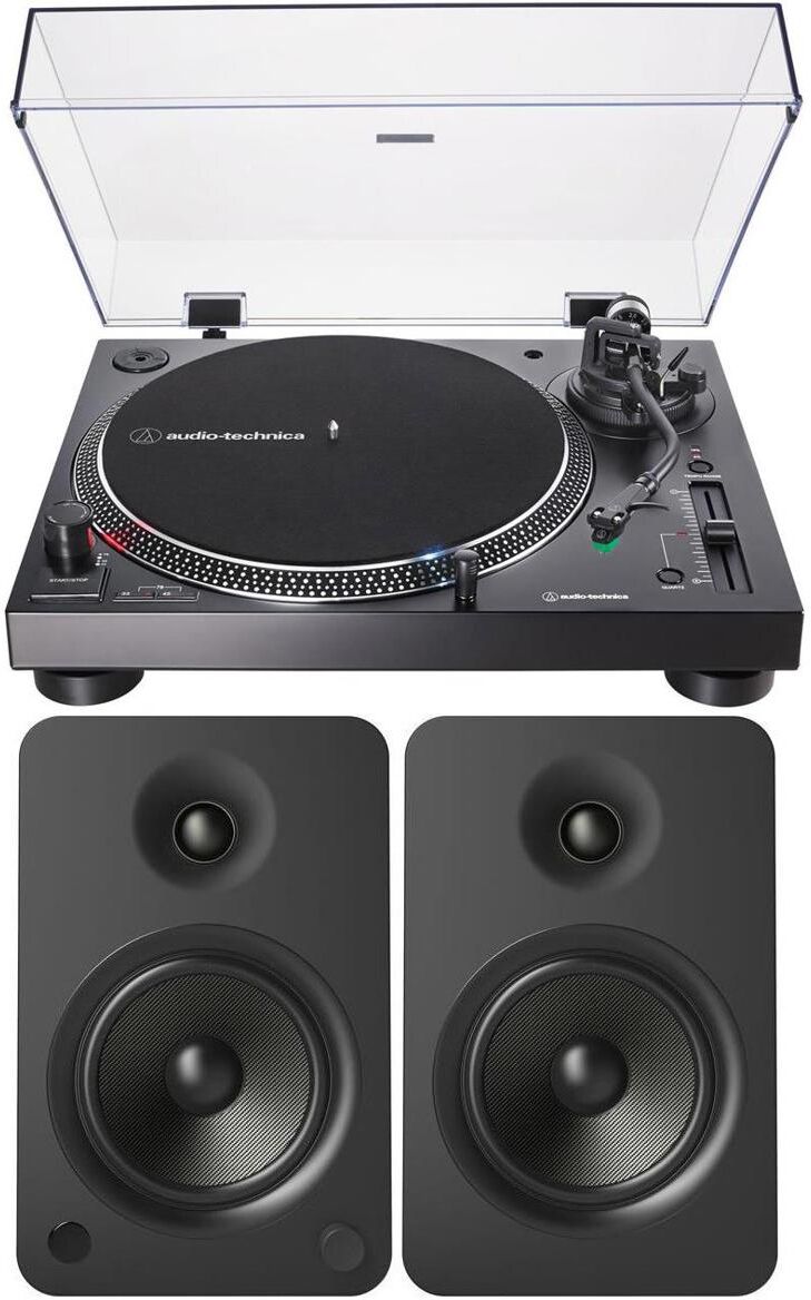 Audio-Technica ATLP120XUSB Direct-Drive Turntable Black W/Kanto YU6 Speakers