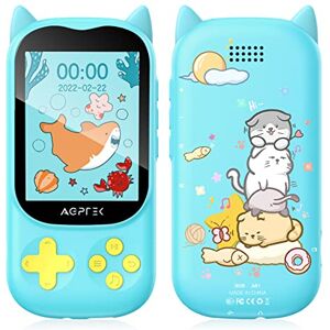 AGPTEK 32Go MP3 Enfant Bluetooth 5.3 avec Haut-Parleur, Mignon Chat Design Enfant Lecteur Écran TFT 2,4 Pouces, Baladeur MP3 Fille avec Bouton de Jeu/Volume, Radio FM,Réveil,Carte TF Jusqu'à 128G-Bleu - Publicité