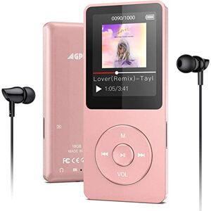 Bluetooth MP3 Player 16GB, 40Hrs Play Time, Potable Digital Audio Player Hi-Fi Lossless Sound Quality MP3 Music Player with FM Recording Video, Up to 128GB, AGPTEK A02ST Rose Gold