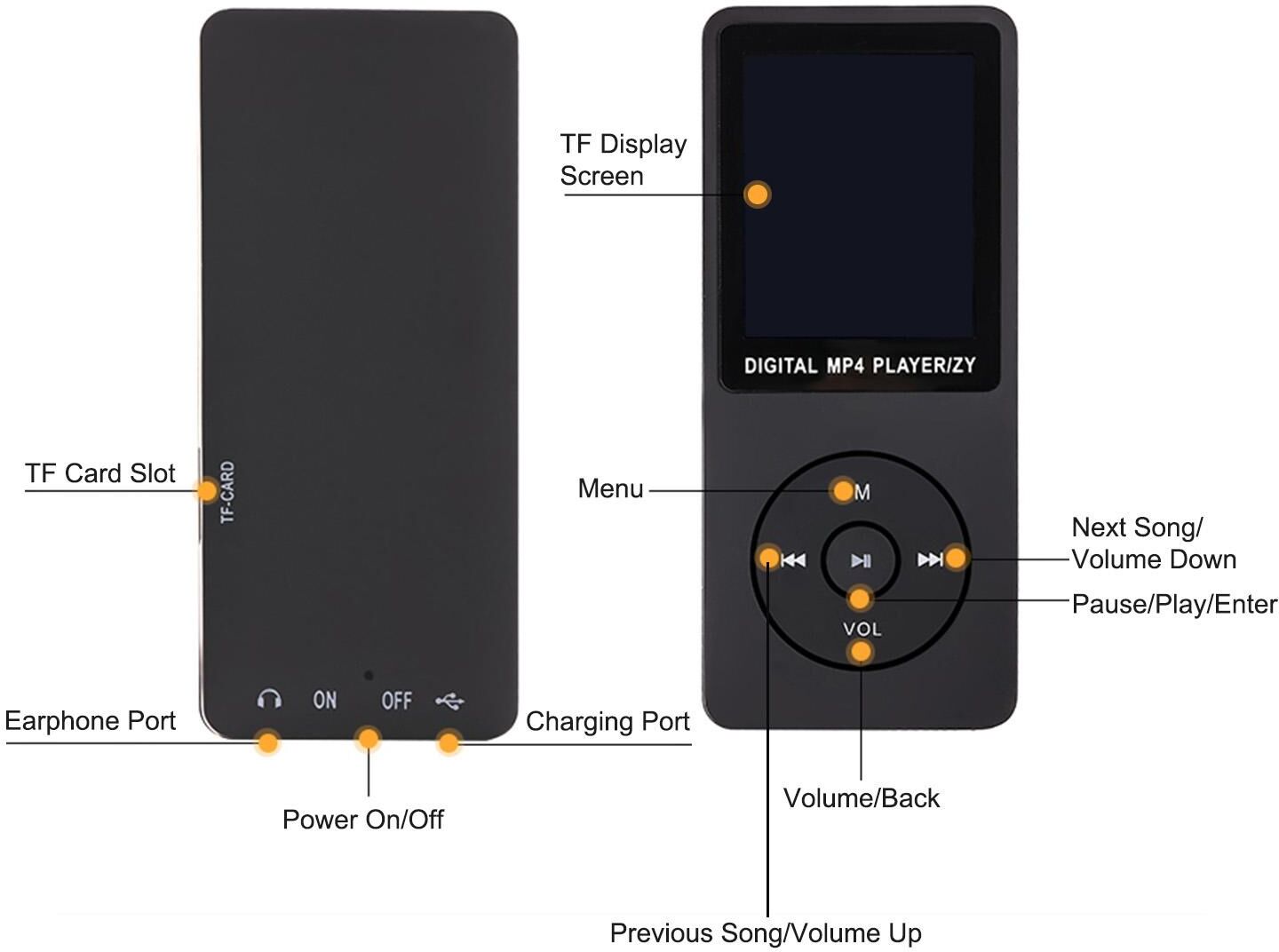 TOMTOP JMS MP3 Player 64 GB Music Player 1.8 " " Screen Portable MP3 Music Player with FM Radio Voice Recorde