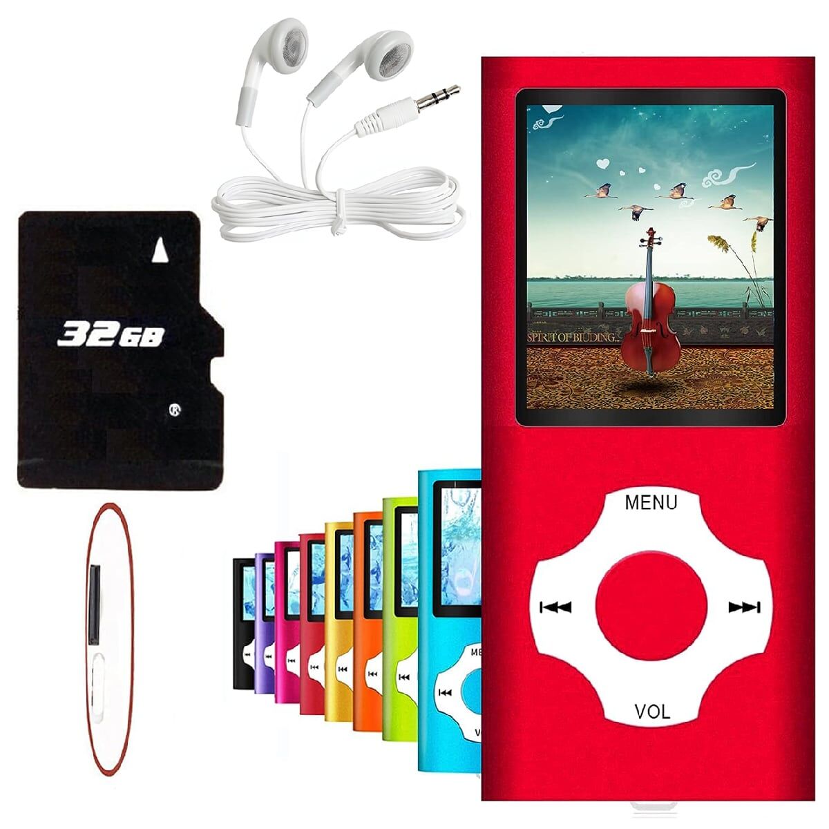 SHEIN MP4Player/MP3 Player,MP3 Music Player with 32GB Memory SD Card Slim Classic Digital LCD 1.82'' Screen Mini USB Port with FM Radio, Voice Record(Red) Red one-size