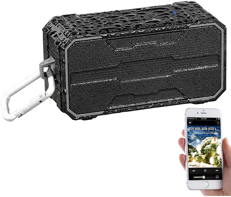 auvisio Outdoor-Lautsprecher mit Bluetooth, Freisprecher, MP3-Player, IPX6