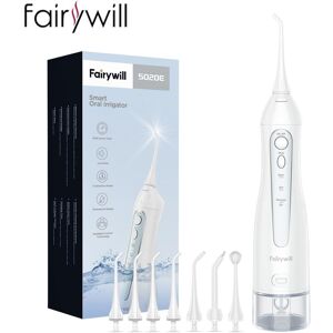 FW-5020 Irrigateur Oral Portable Réservoir d eau 300ML Charge USB Rechargeable 3 Modes 7 Têtes de Rechange Blanc