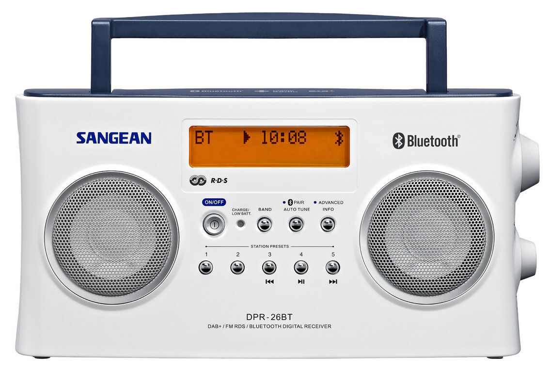 Sangean 12V & 230V Sangean DPR26BT, DAB+/DAB/FM/BT Radio, hvit
