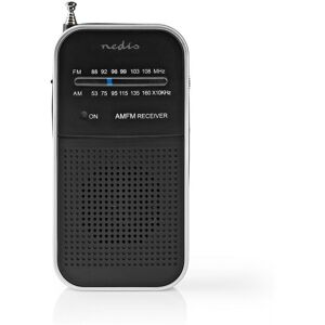 Nedis FM-radio   Bærbart design   AM / FM   Batteri   Analog   1.5 W   Sort hvid skærm   Hovedtelefonudgang   IP20   Aluminium / Sort