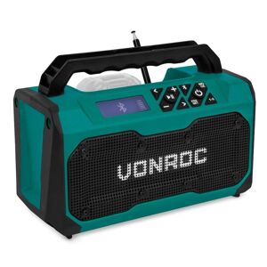 VONROC Byggepladsradio radio 20V - FM, bluetooth & USB - Bass reflex port højttalere - Excl. batteri og hurtigoplader