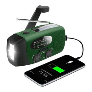 N-Store Vevradio med Solceller / Ficklampa - 2000mAh Powerbank - Grön