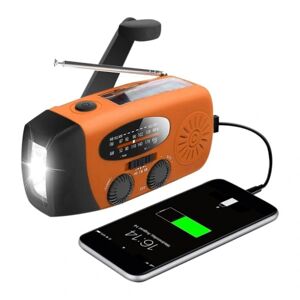 N-Store Vevradio med Solceller / Ficklampa - 2000mAh Powerbank - Orange