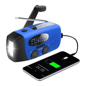 N-Store Vevradio med Solceller / Ficklampa - 2000mAh Powerbank - Blå