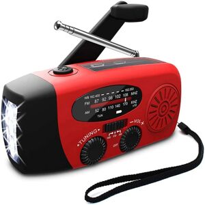 Vevradio med Tändstål & Solcellsladdare / Nödradio & Powerbank Red Kun vevradio