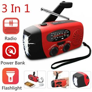 JIUSAIRUI 2000mAh Krankradio med Solceller Lommelygte og Powerbank red