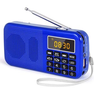 （Blå）Bærbar radio, FM-radio med genopladelig stor kapacitet B