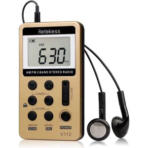 (Guld)V112 bærbar miniradio, genopladelig FM AM-radio, Walkman