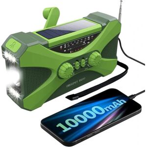 10000 MAH Nødradio Solar Wave Radio bærbar radio med telefonoplader Grøn LED lommelygte-WELLNGS