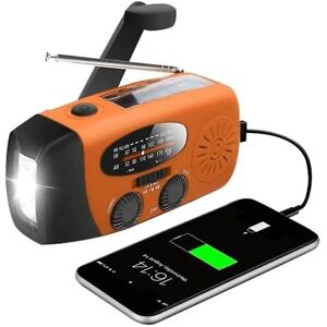 Krankradio med solceller / lommelygte - 2000mah Powerbank - Orange