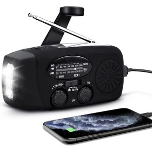 Vevradio med solceller Ficklampa og 2000mAh Powerbank rød SOS black