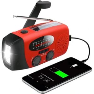 Krankradio med solceller / lommelygte - 2000mAh Powerbank - Rød