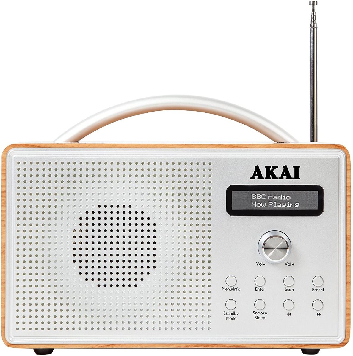 Akai A61018 Portable DAB Radio With LCD Screen, Crystal Clear Speaker - Brown Wood