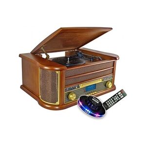 Inovalley chaîne hifi retro29-e vinyle style rétro bluetooth, cd, k7 audio, fm, usb + télécommande, jeu de lumière ovni led - Publicité