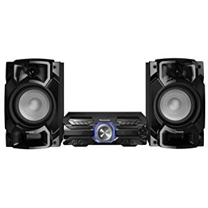 Panasonic Mini chaîne HiFi SC-AKX320E-K I 450W Caisson de basses 16cm Rythmique D.Bass Egaliseur automatique Bluetooth CD + Radio Double USB App Max Juke DJ jukebox noir Version Française - Publicité