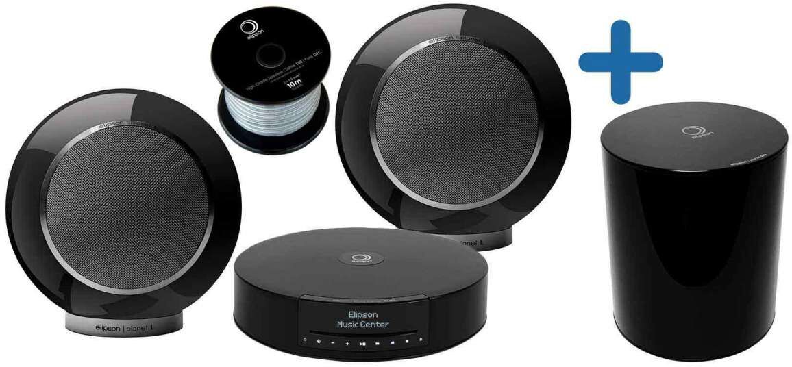 Elipson pack music system noir (1x music center bt hd + 2x planet l + 1x planet sub + câble hp)