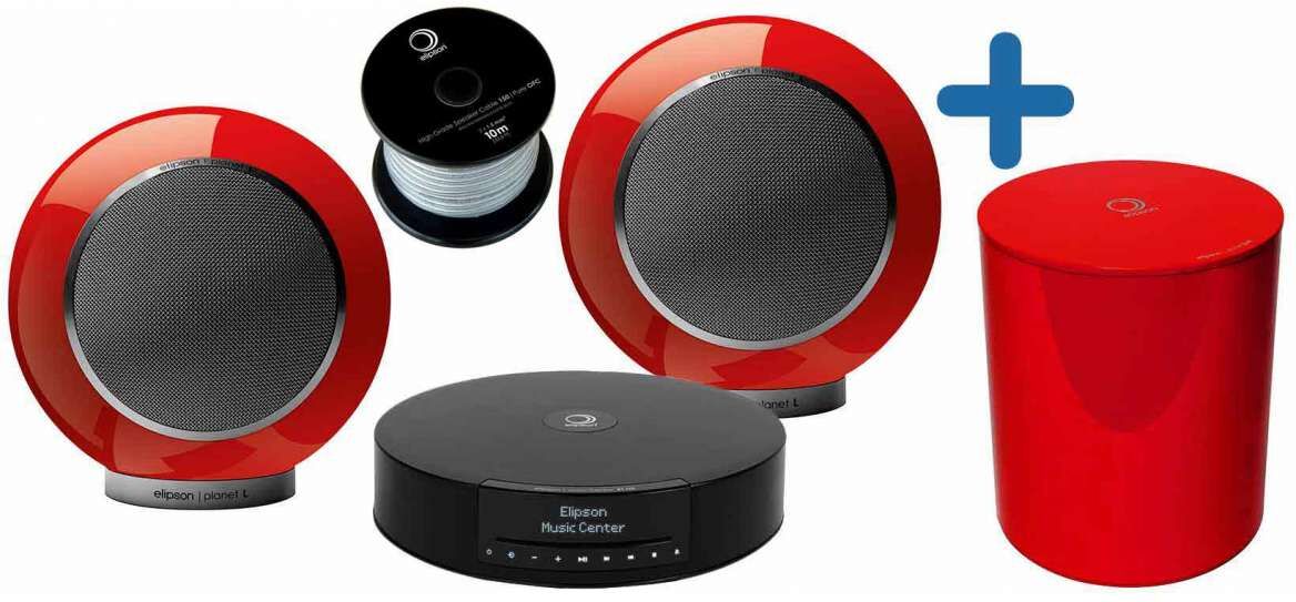 Elipson pack music system rouge (1x music center bt hd + 2x planet l + 1x planet sub + câble hp)