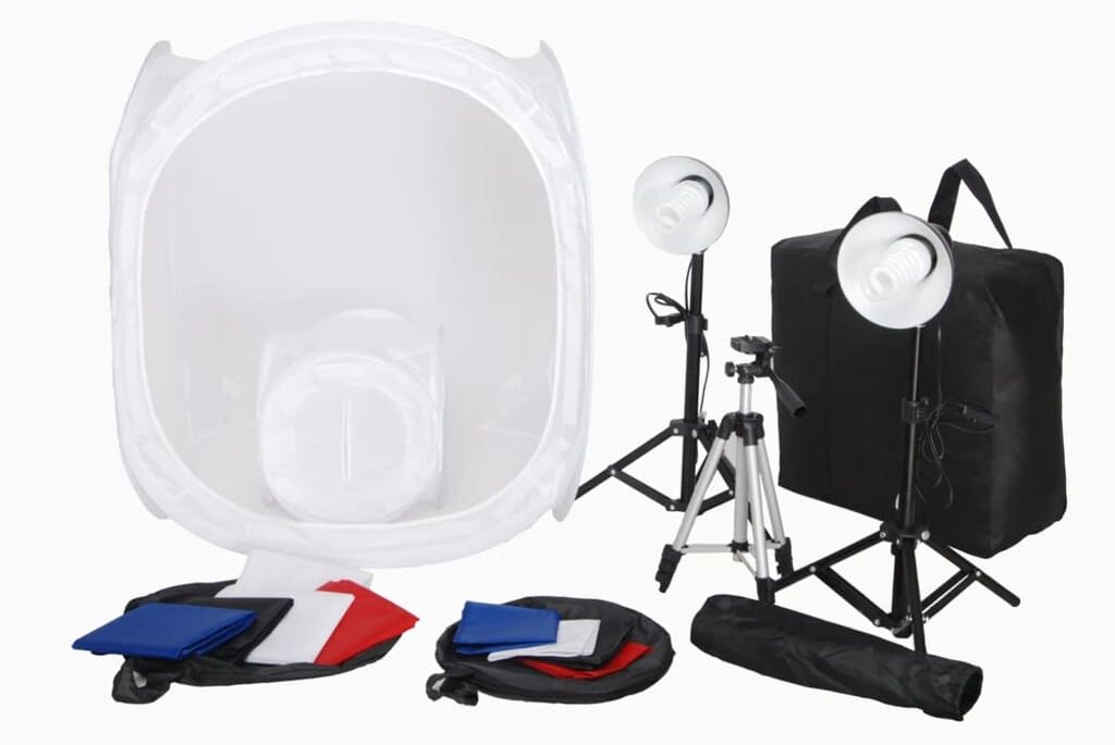 vidaXL Kit 2 Mini studio photo 2 lampes 45W 2 trépieds 8 fonds