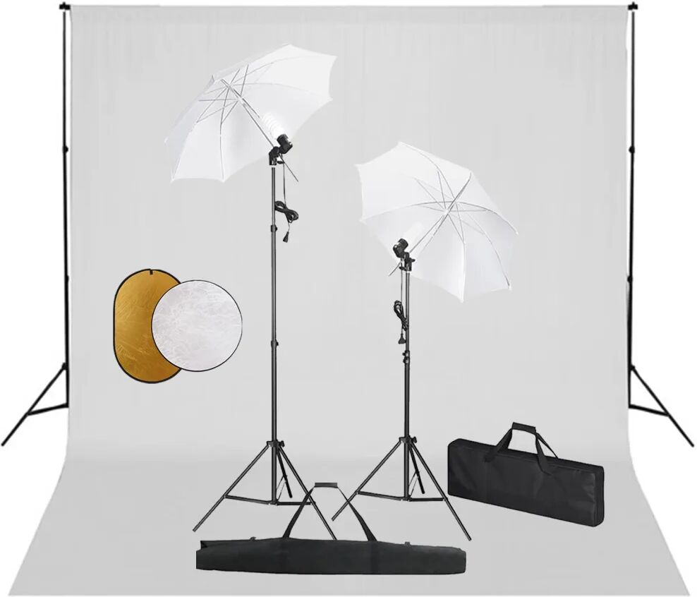 vidaXL Kit de studio photo avec lampes toile de fond et réflecteur