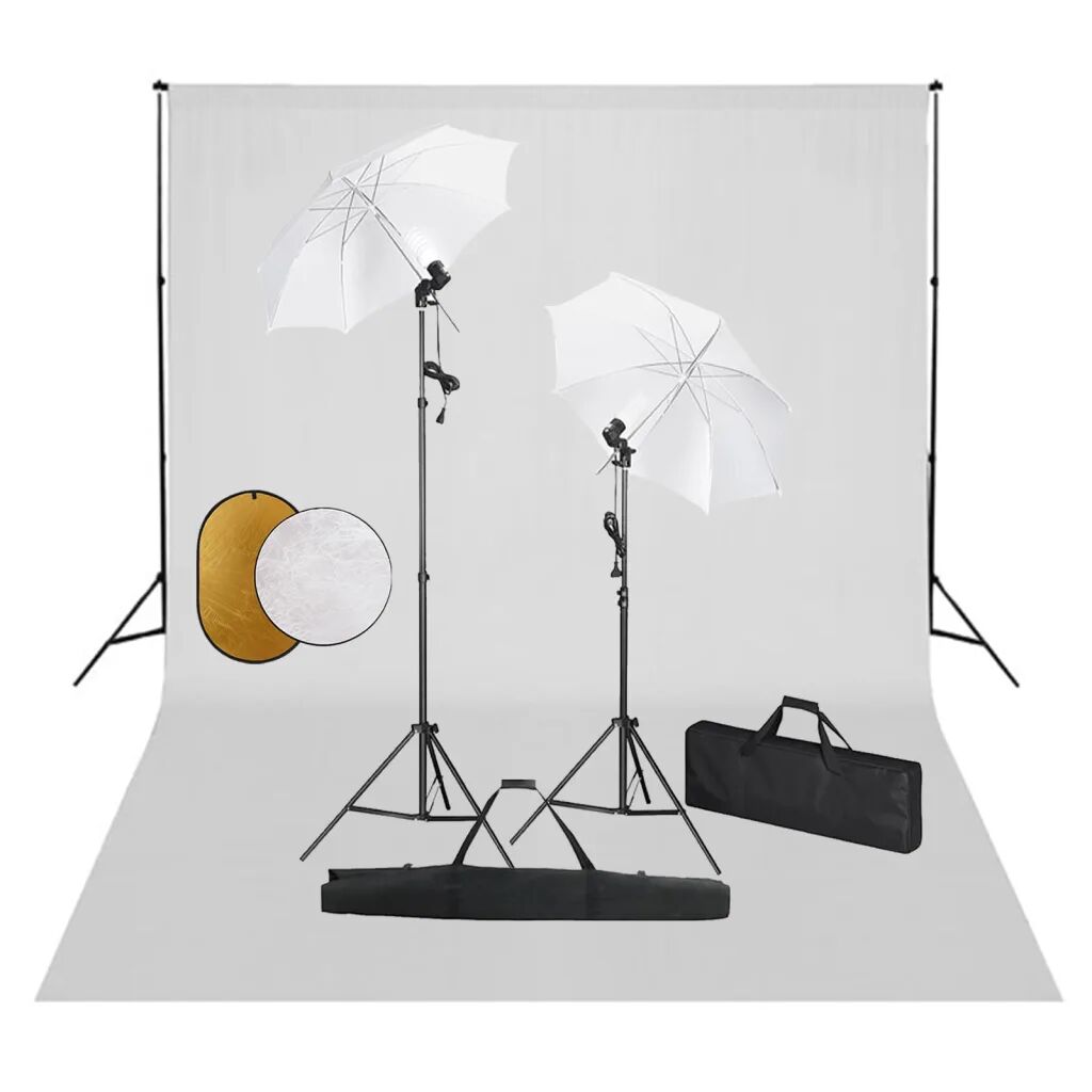 vidaXL Kit de studio photo avec lampes toile de fond et réflecteur