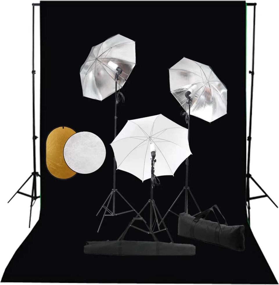 vidaXL Kit de studio photo avec lampes toile de fond et réflecteur