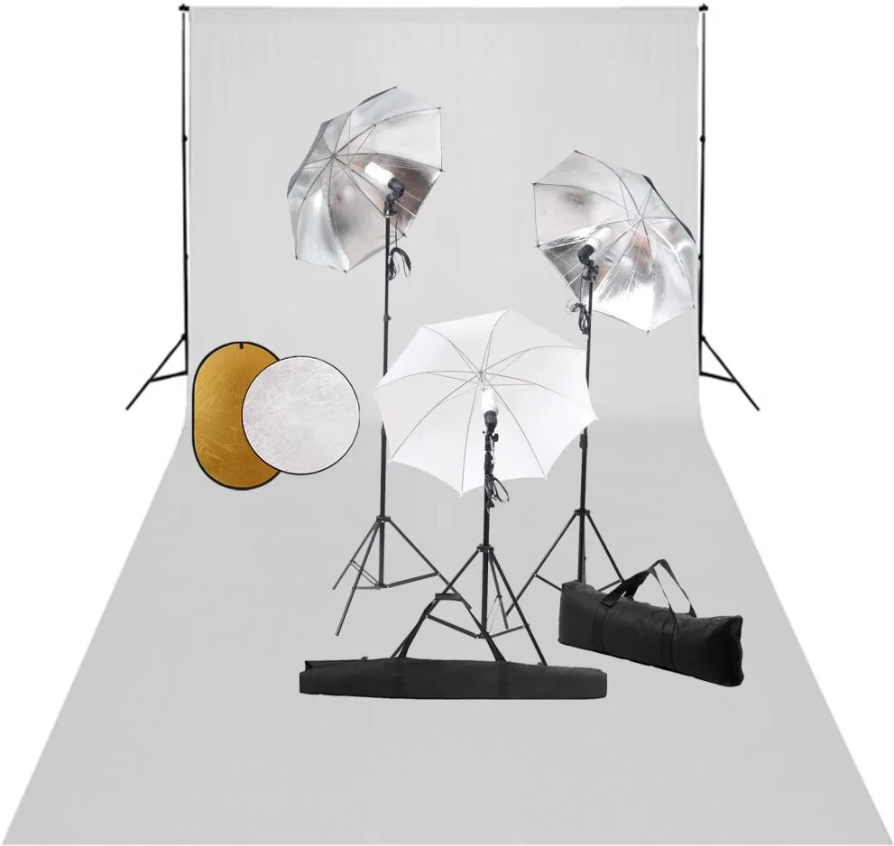 vidaXL Kit de studio photo avec lampes toile de fond et réflecteur