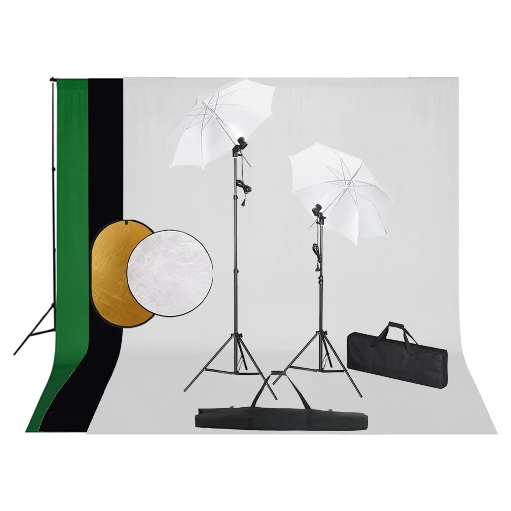 vidaXL Kit de studio photo avec lampes toile de fond et réflecteur