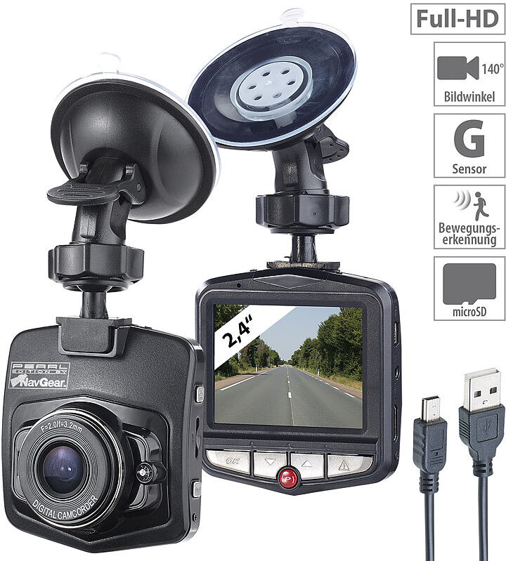 NavGear HD-Dashcam mit G-Sensor, Bewegungserkennung, 6,1-cm-Display, 140°