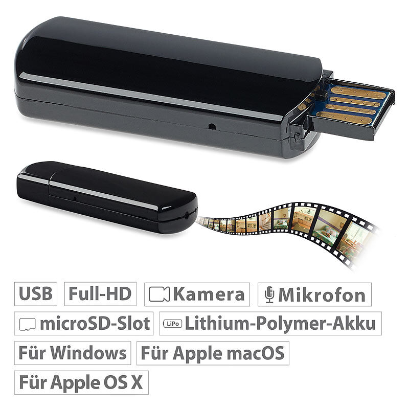 OctaCam Mini-Videokamera für Full-HD-Video (1080p), mit microSD-Kartenleser