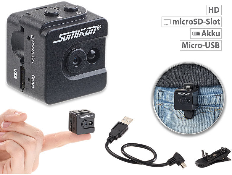 Somikon Ultrakompakte Micro-Videokamera mit HD-720p-Auflösung & LED-Nachtsicht