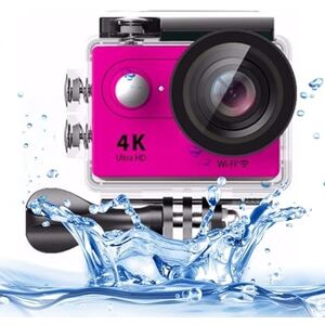 Casieblue Action Camera 4K Ultra HD 1080P 12MP 2 inch LCD Screen WiFi Sports Camera, 170 Degrees Wide Angle Lens, 30m Waterproof, Remote Control, Rechargeable Batteries and Accessories Kit (Pink)