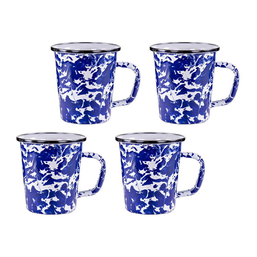 Photos - Mug / Cup Golden Rabbit Enamelware 16oz Latte Mugs , Cobalt Swirl in Blue(Set of 3)