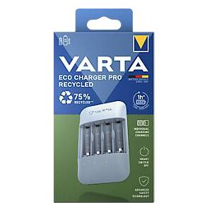 VARTA Akku Ladegerät Eco Charger Pro Recycled Box, aus 75% Recyclingmaterial, inkl. USB-Typ-C Ladekabel