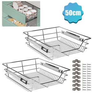 Hengda 4X Küchenschublade Schrankauszug Korbauszug Teleskopschublade Vormontiert Verchromt Silber 50CM