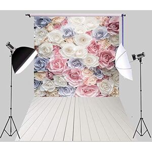 NIVIUS PHOTO Toile de fond pour photographie de 1,5 x 2,1 m Motif fleurs roses blanches et blanches Pour nouveau-né ou bébé XT-6405 - Publicité