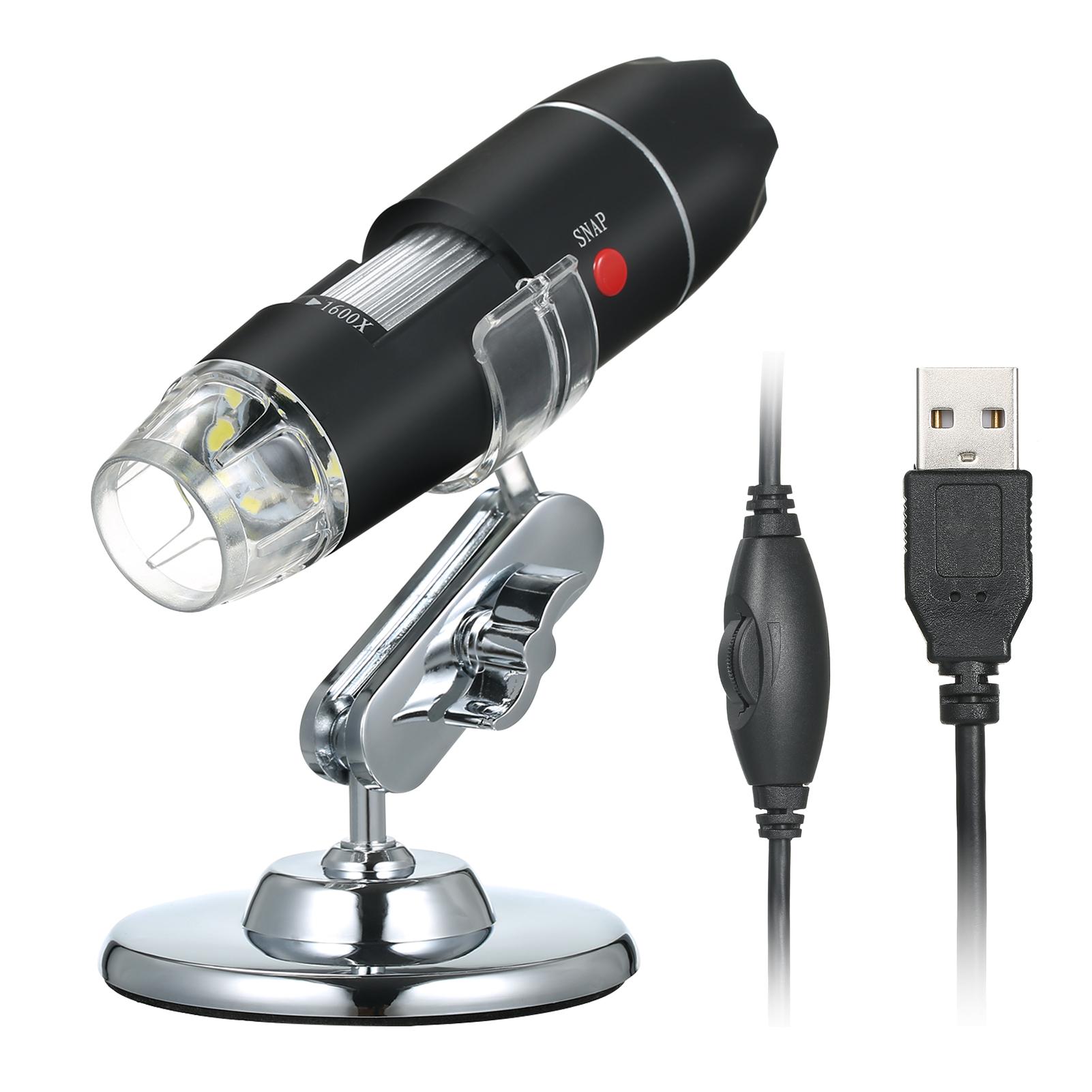TOMTOP JMS USB Digital Microscope 1600X Magnification Camera 8 LEDs with Stand Portable Handheld Inspection