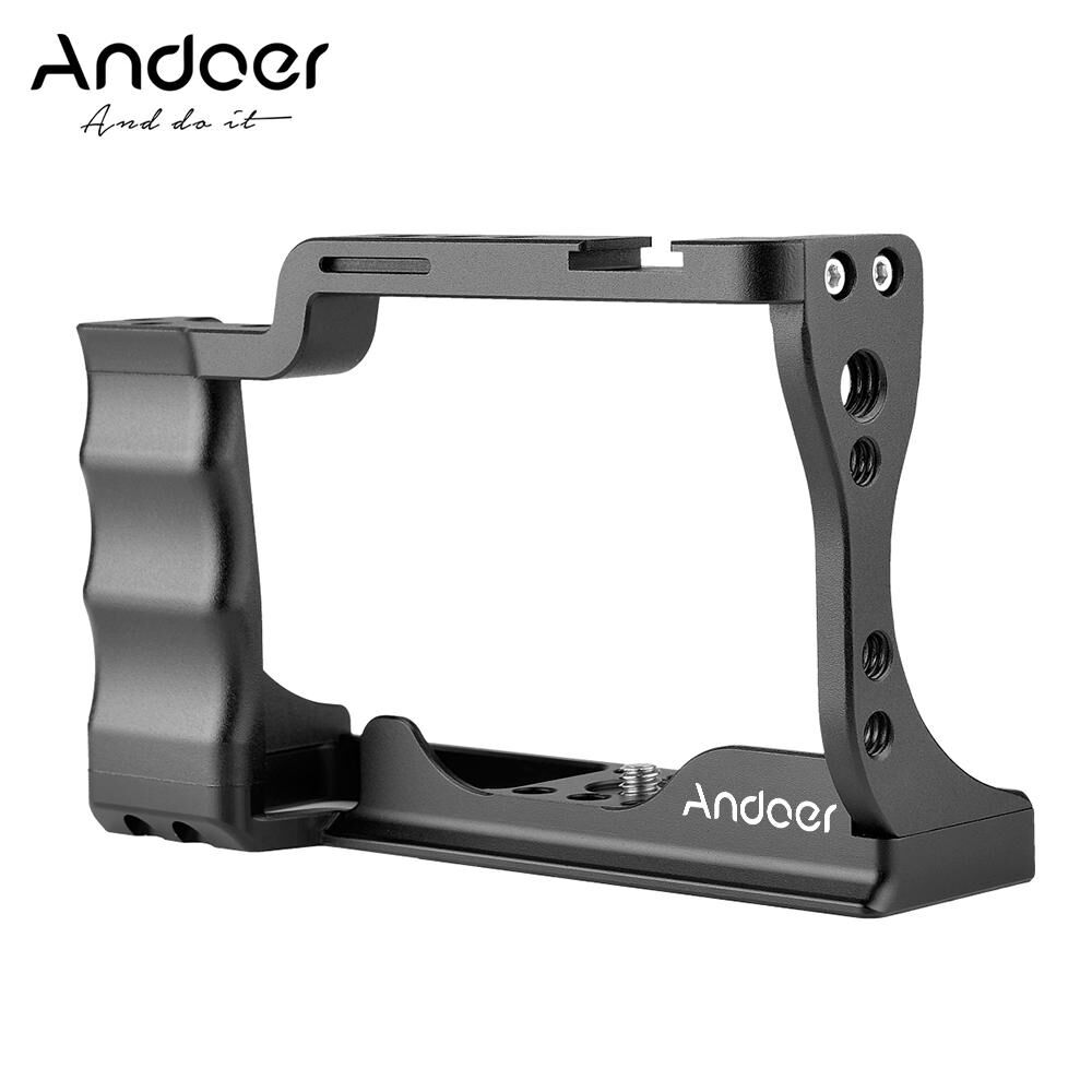 Andoer Camera Cage Aluminum Alloy with Cold Shoe Mount Compatible with Canon EOS M50 DSLR Camera