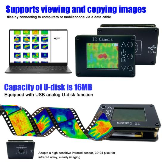 yixiubaoo Portable Thermal Imaging Camera with 1.8 Inch TFT Screen Photo Capture Built-in Memory Chip Temperature Measurement Handheld Thermal Imager
