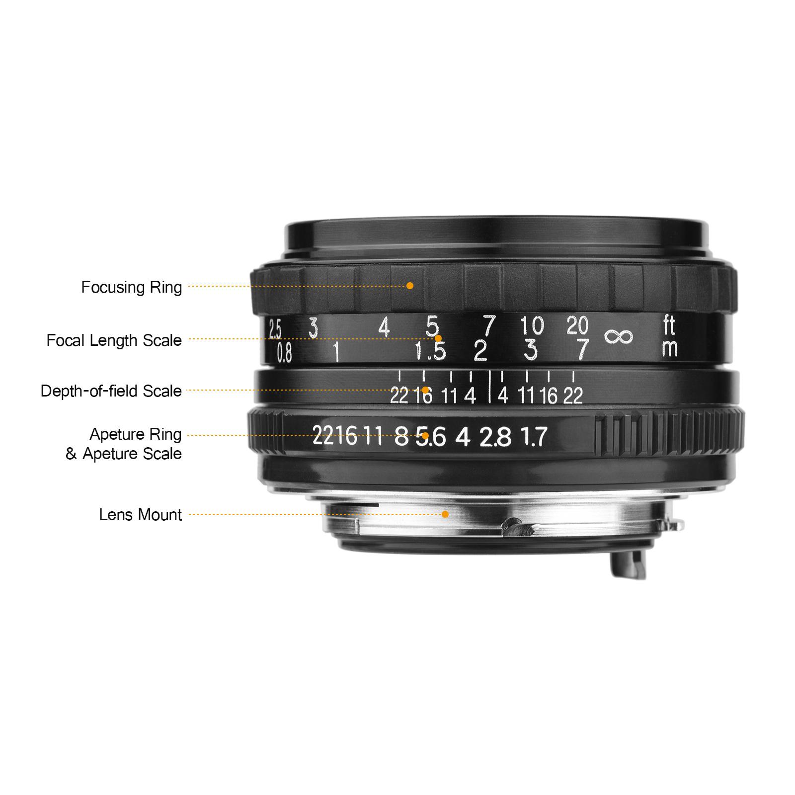 TOMTOP JMS 50mm F1.7 Large Aperture Camera Lens Manual Focus Prime Lens PK Mount Replacement for Pentax K1/