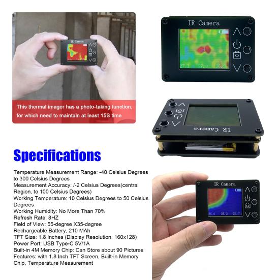 NOHM Portable Thermal Imaging Camera with 1.8 Inch TFT Screen Photo Capture Built-in Memory Chip Temperature Measurement Handheld Thermal Imager