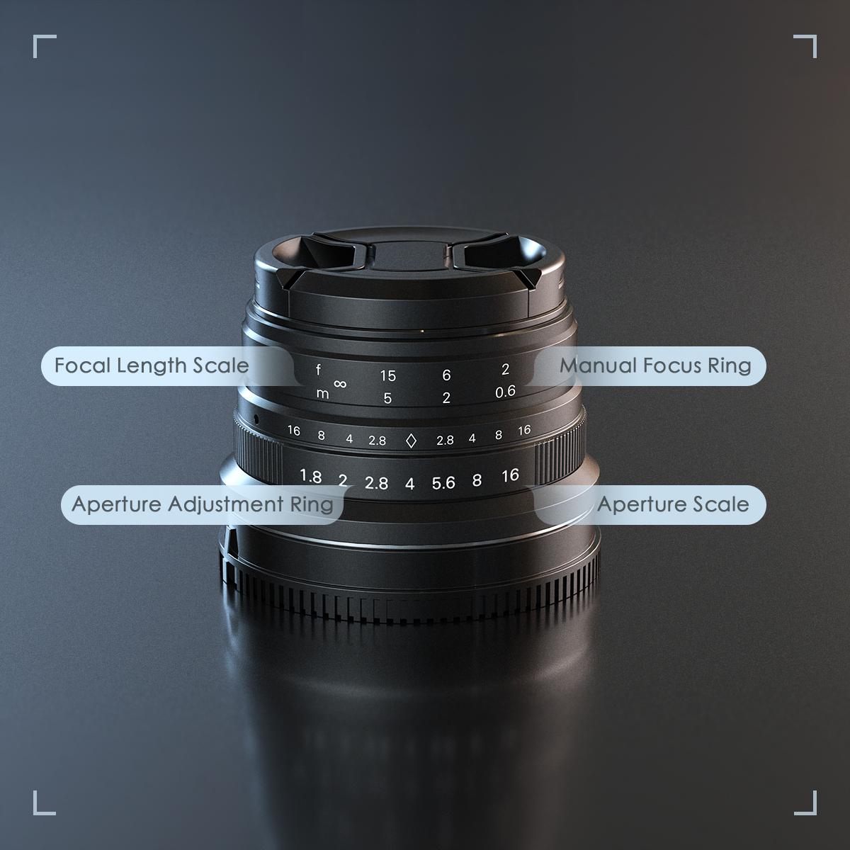 Andoer 25mm F1.8 APS-C Manual Focus Camera Lens Large Aperture Wide Angle Replacement for Sony