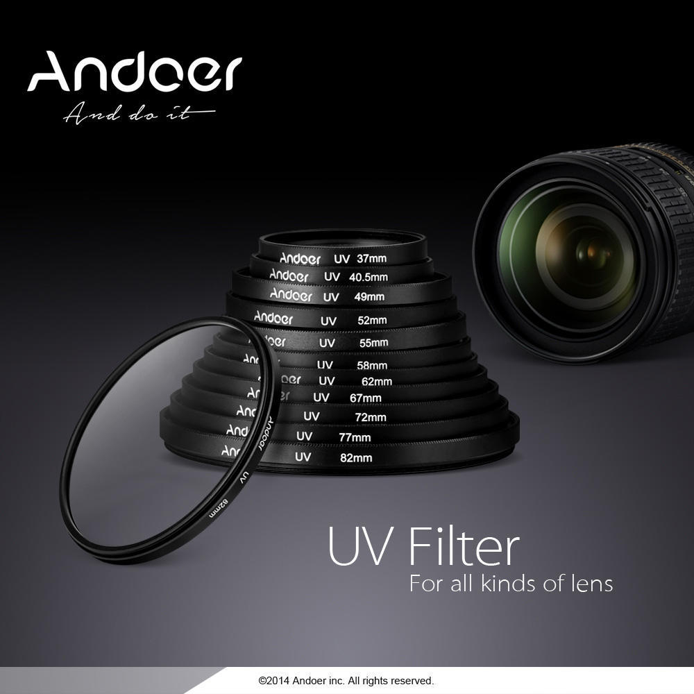 Andoer 49/52/55/58/62/67/77/82mm UV Ultra-Violet Filter Lens Protector for Canon Nikon DSLR Camera